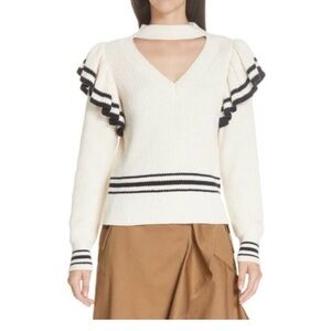 Self-Portrait Cream Ruffle Shoulder Cutout Sweater NWOT